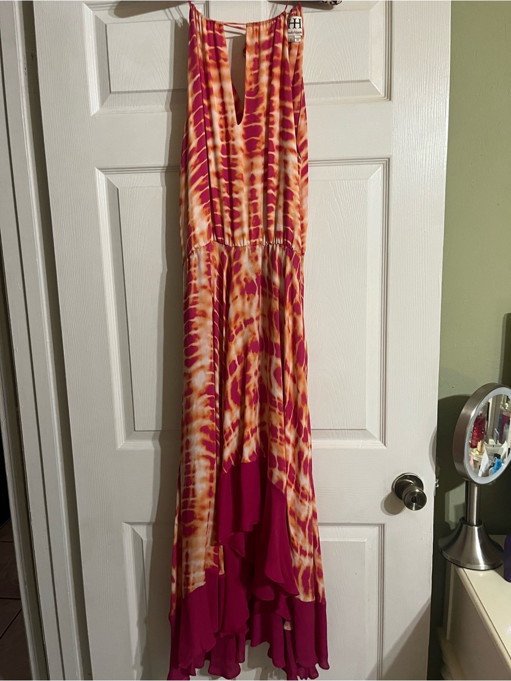 Haute Hippie Pink and Orange Tie-Dye High-Low Maxi Dress